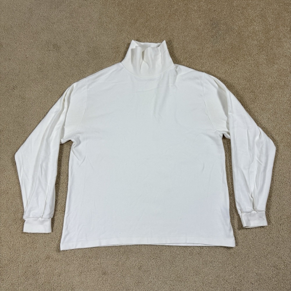 Vintage Eddie Bauer Turtleneck Shirt Men's XL Solid White Made In USA